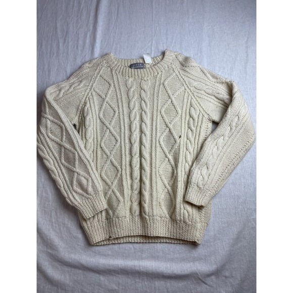 Loft & Brownstone Sweaters - Loft & Brownstone Beige Womens Size S Wool Cable Knit Fisherman Pullover Sweater